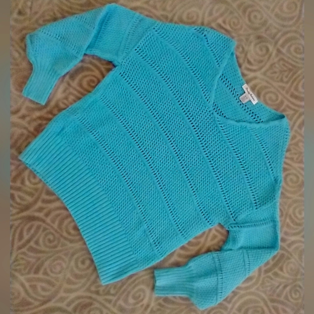 Tommy Bahama Medium Turquoise Crochet Sweater